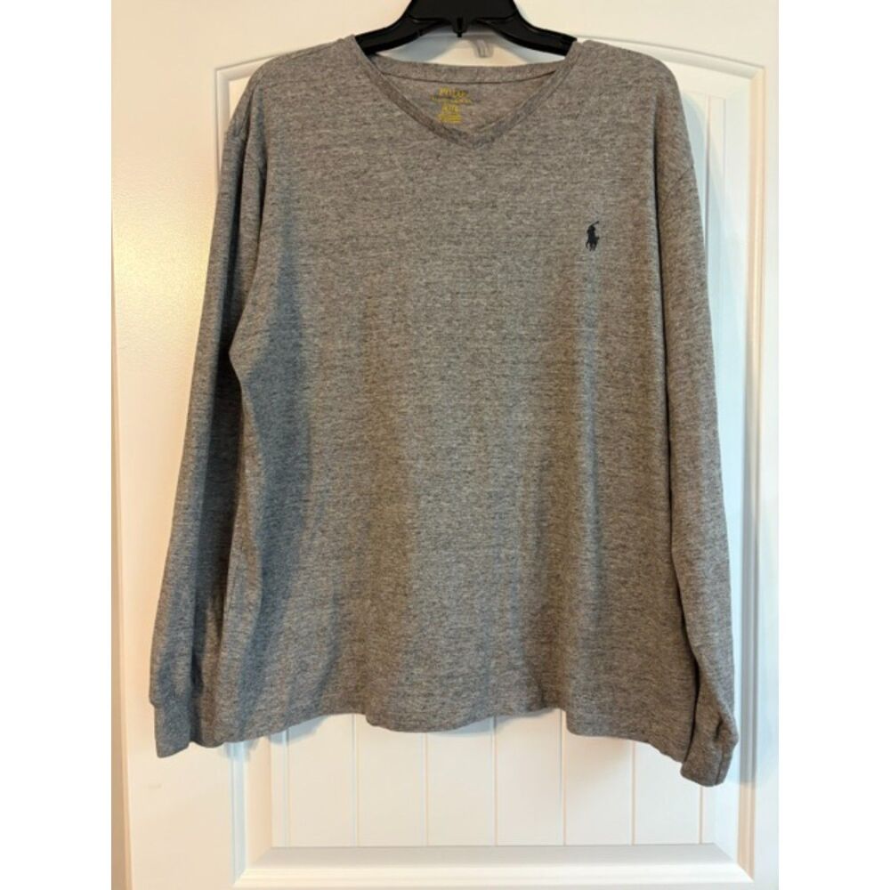 POLO Ralph Lauren T-Shirt Men's XL Gray Long Sleeve V-Neck